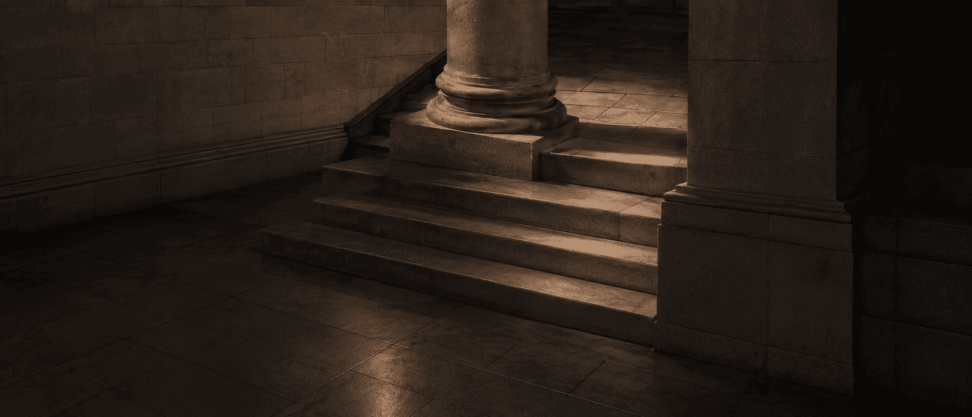 Architectural steps illuminated by natural light